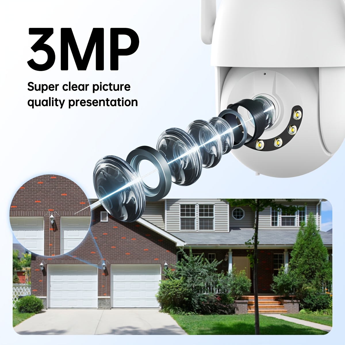 [1 WiFi Security Camera] JOOAN 3MP HD WiFi камера безопасности, для использования внутри и снаружи, водонепроницаемость IP66, двусторонний звук, беспроводная домашняя безопасность 2.4G с ИИ обнаружением движения, цветное ночное видение, крепление на стену, питание от USB, разрешение 1296p, без батареи, подходит для 14+ лет, детали 1