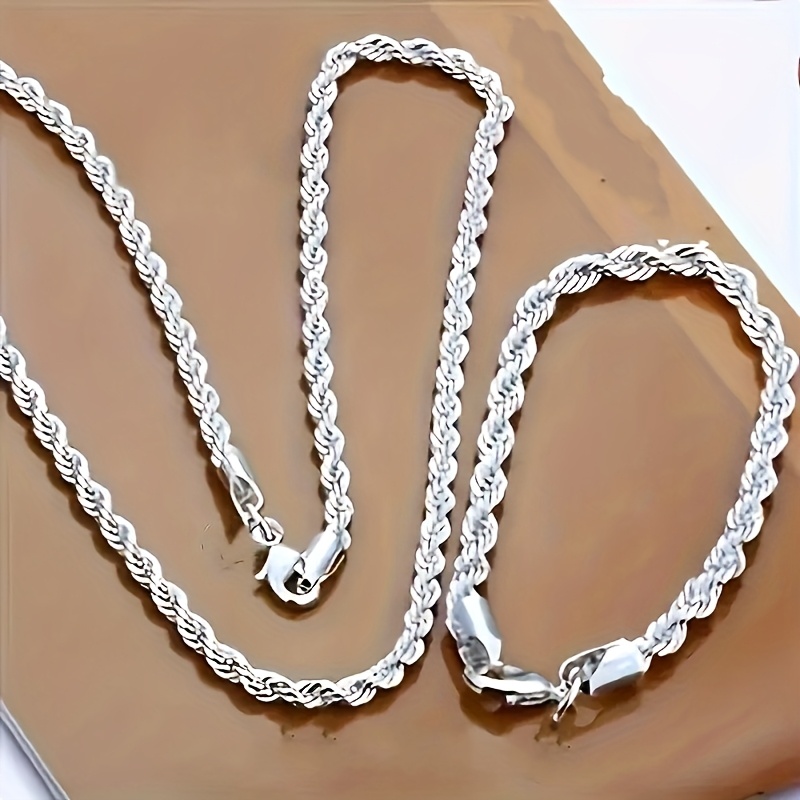 Bracelet Set Of 2pcs (necklace + Bracelet) With 4mm Twisted Chain. Unisex Necklace And Bracelet