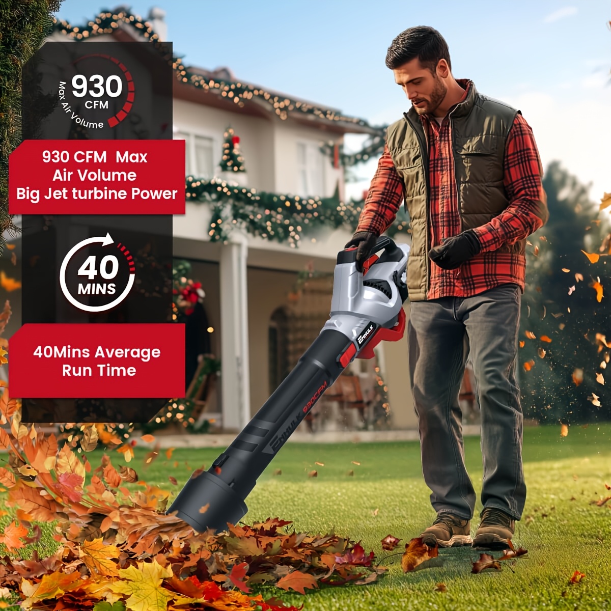 

Cordless Leaf Blower, 58v Blower, Max 930 Cfm, Brushless Motor, Turbo , , Technology, 3 Nozzles, 5.0ah Battery & Charger Included