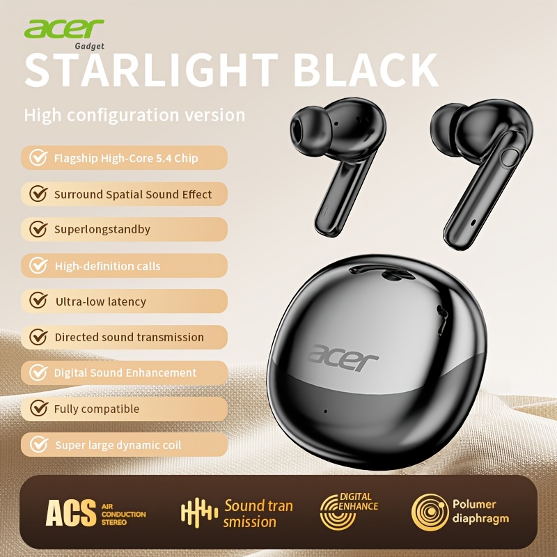 TEMU Acer's New 2025 Model For The Back-to- Feature Deep , Call Noise Cancellation, Long , In-ear Design For Sports And Running, Low-latency Gaming Mode, Hifi Audio