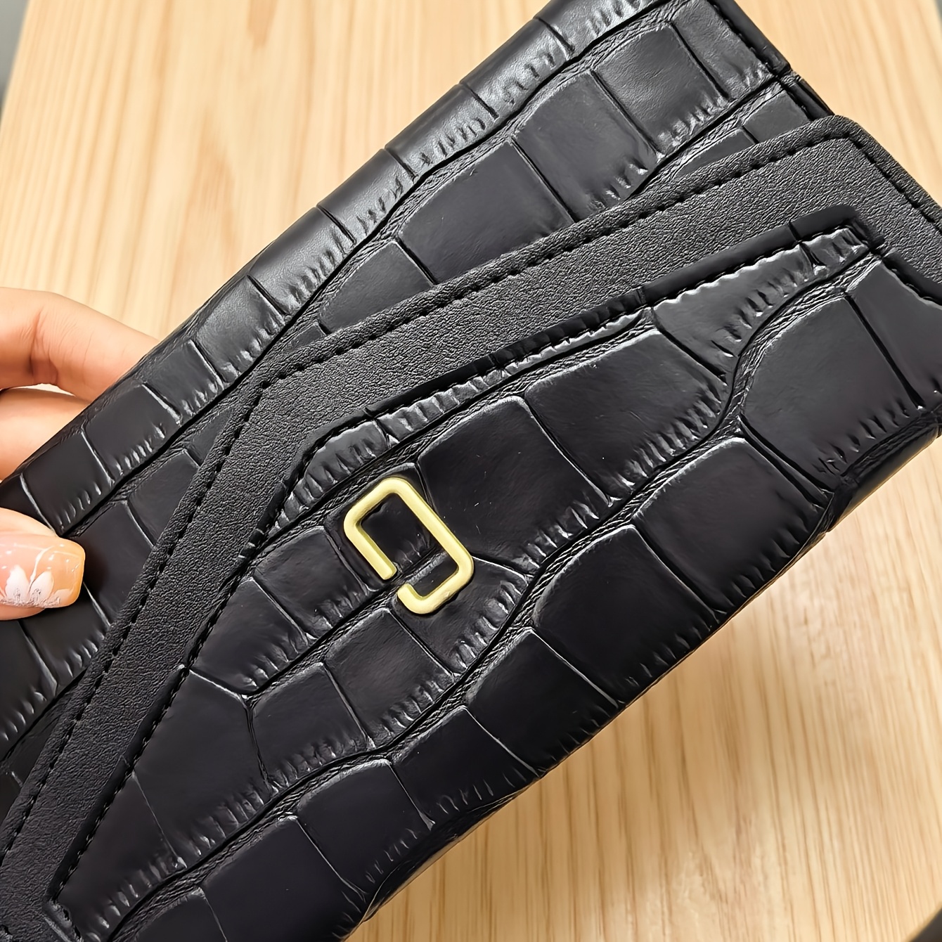 TEMU Women's Long Wallet Card Holder, Fashionable Crocodile-pattern Multi-functional Id Card Case, Exquisite And Stylish Snap-button Large-capacity