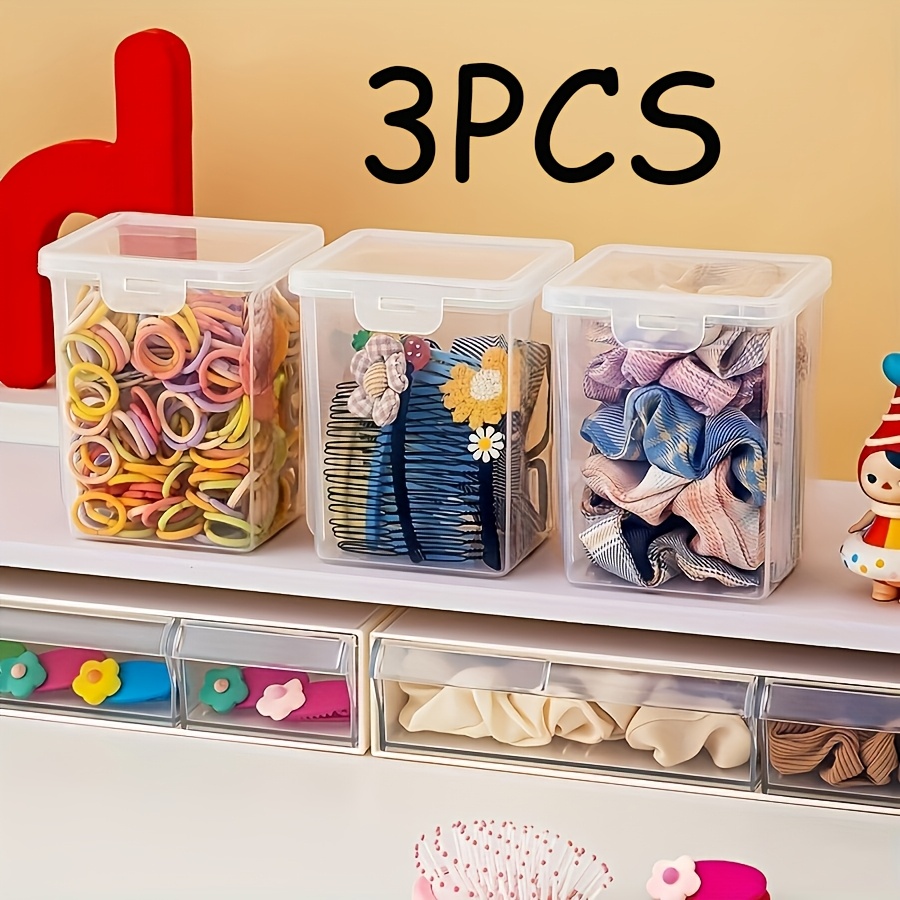TEMU 3pcs Transparent Hair Accessory Storage Box With Lid, Jewelry Storage Box, Sealed Storage Container For Scenes, Jewelry Boxes