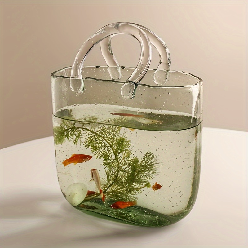 

Style Glass Vase - Handbag Design, Transparent White, Hydroponic & Diy Fish For Room Home Decor, Stylish, Glass Vase