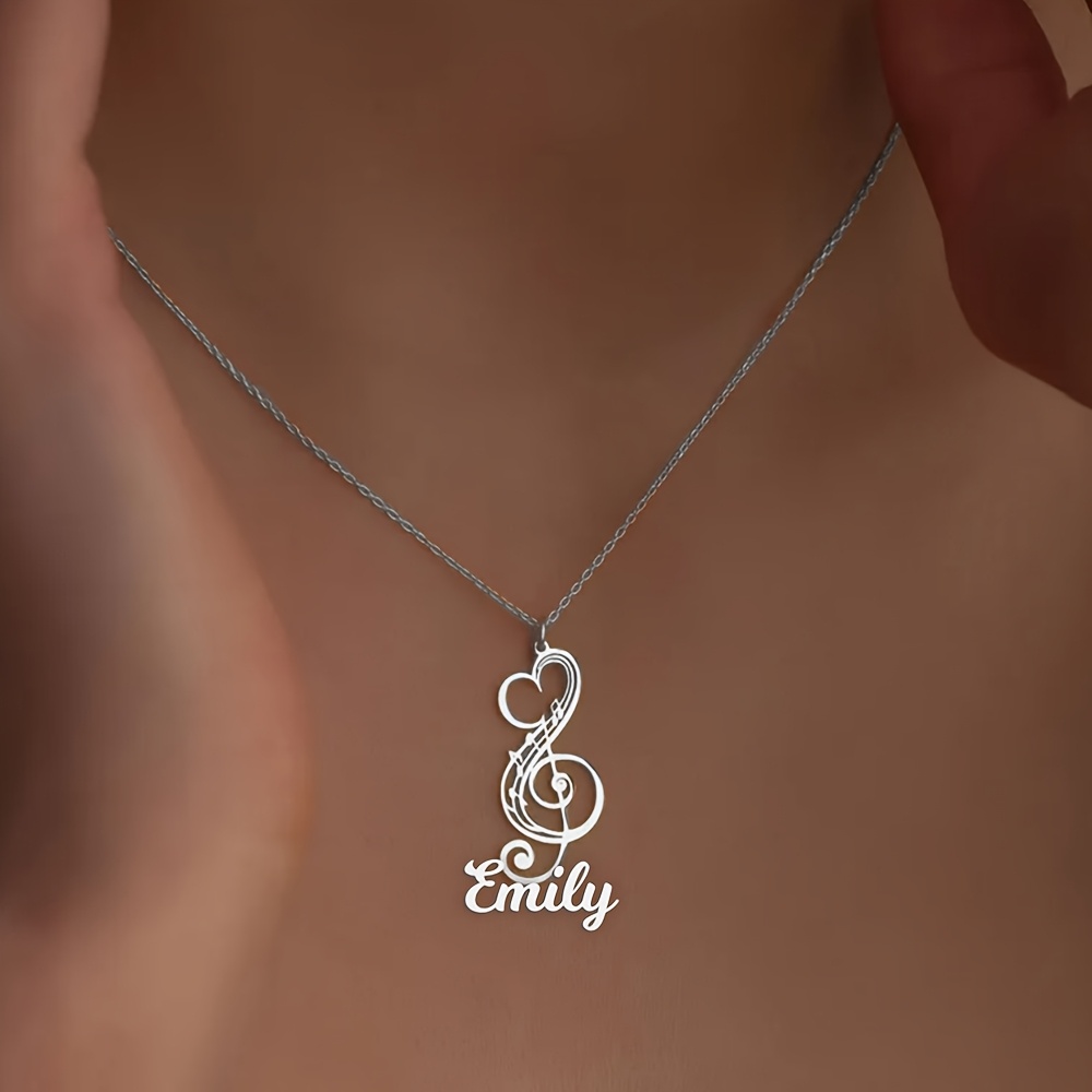 E-shop Personalisierte Musiknoten-Halskette - Individuell Graviertes Namensschild in Eleganter Kursivschrift, Edelstahl Minimalistischer Schmuck für