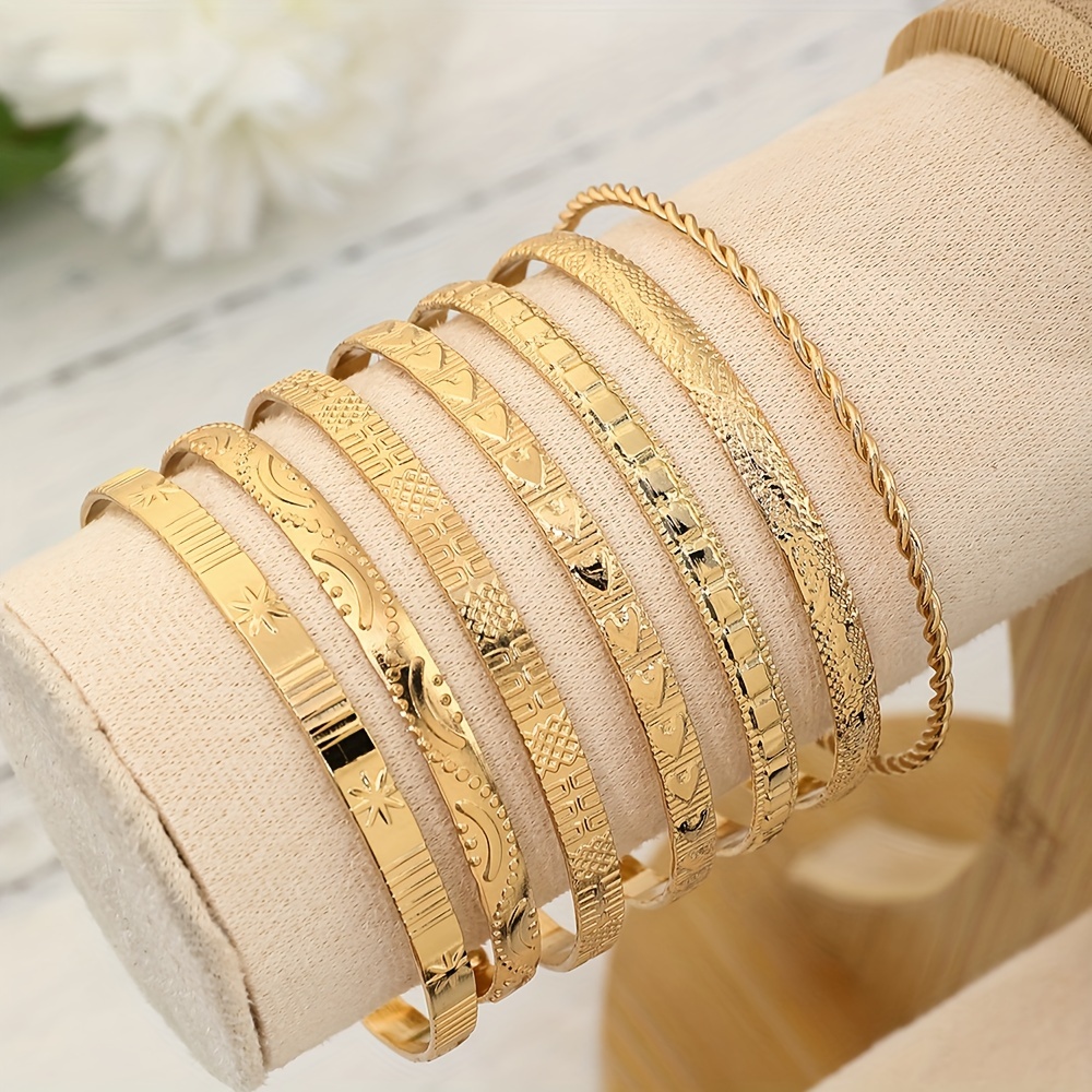 Ethnic Style Stacked Bracelet Set with Carved Patterns