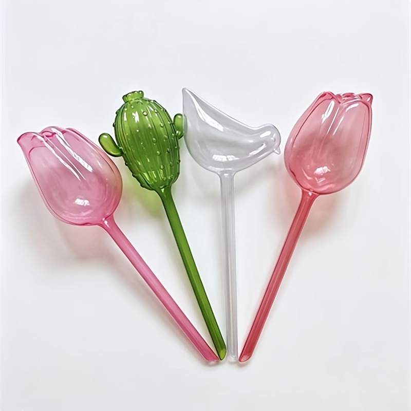 TEMU 4pcs Cactus Tulip Bird 4 Styles 1pc Each Watering Can Lazy Automatic Watering Tool Gardening Pvc Watering Can For Gardening And Lawn Care Home