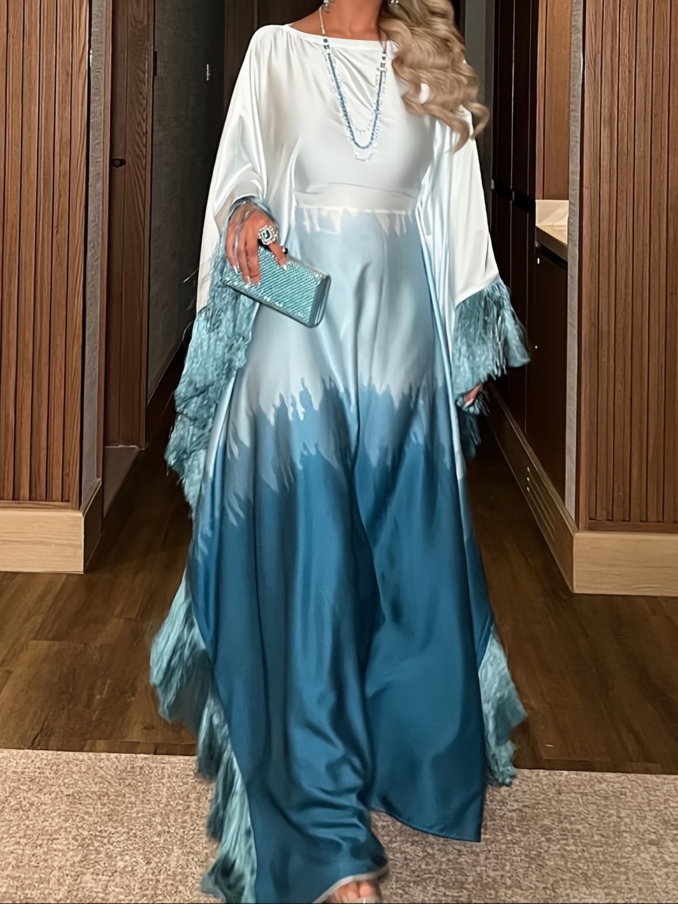 New Gradient Printed Dress Inspired by Middle Eastern Muslim Tassel Robes And Western Long Skirts.