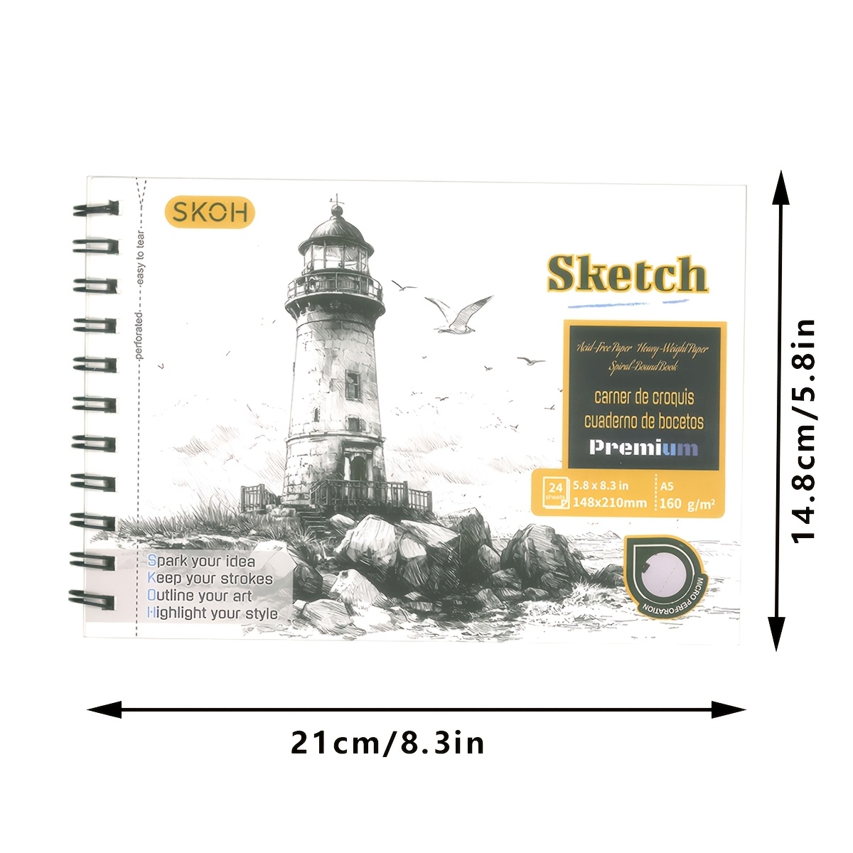 TEMU Carnet de grand format A5 à spirale SKOH avec pages détachables pour dessin et , couverture et papier épais, détachable durable pour , convient