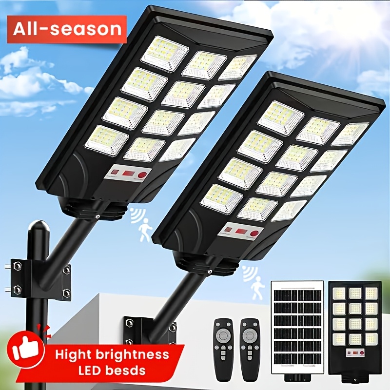 TEMU 4 Pack/2 Pack Solar Street Light Outdoor 400 Led Beads, 6500k Motion Sensor Led Solar Powered Flood Light With Remote Control, Dusk To Dawn