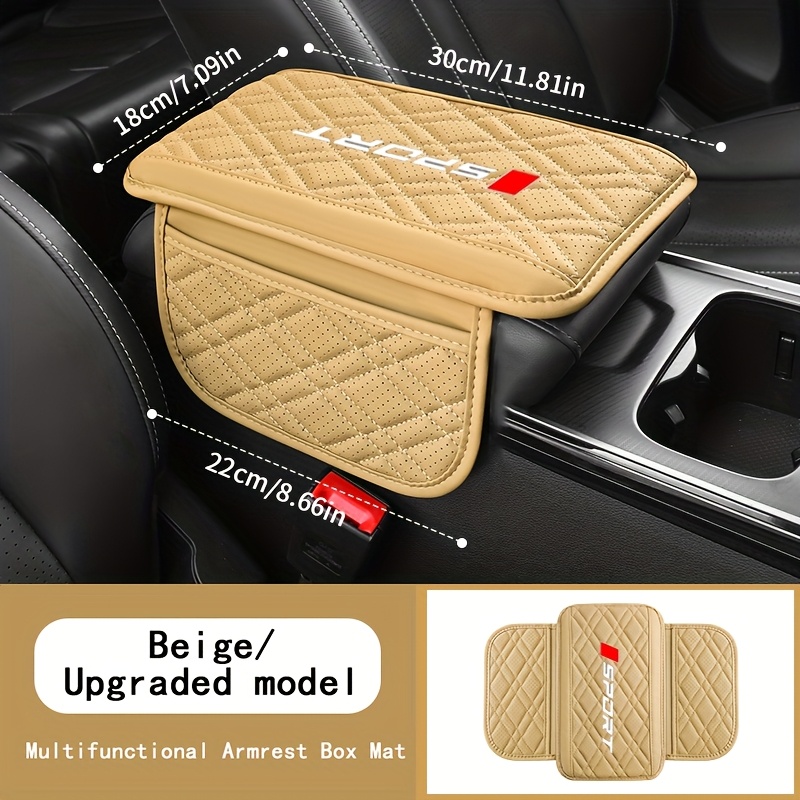 TEMU Pu Leather Armrest Cushion, Sporty Trendy Style With Side Storage Pockets, Comfortable Elbow Support, Scratch- And Stylish, Suitable For Most