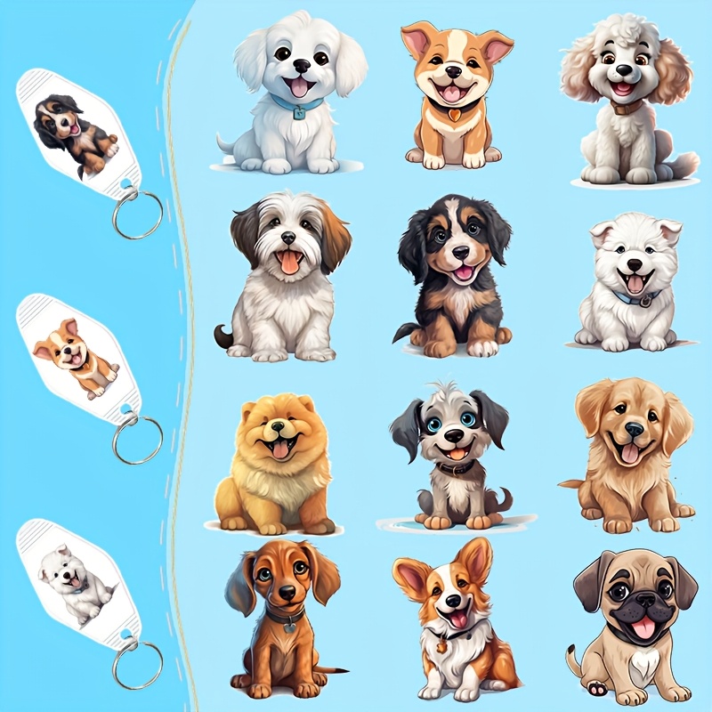 

36pcs Watercolor Puppies Uv Dtf Stickers, Waterproof Wraps For Keychains, Acrylic Hotel Keychain Tags, Pvc Material