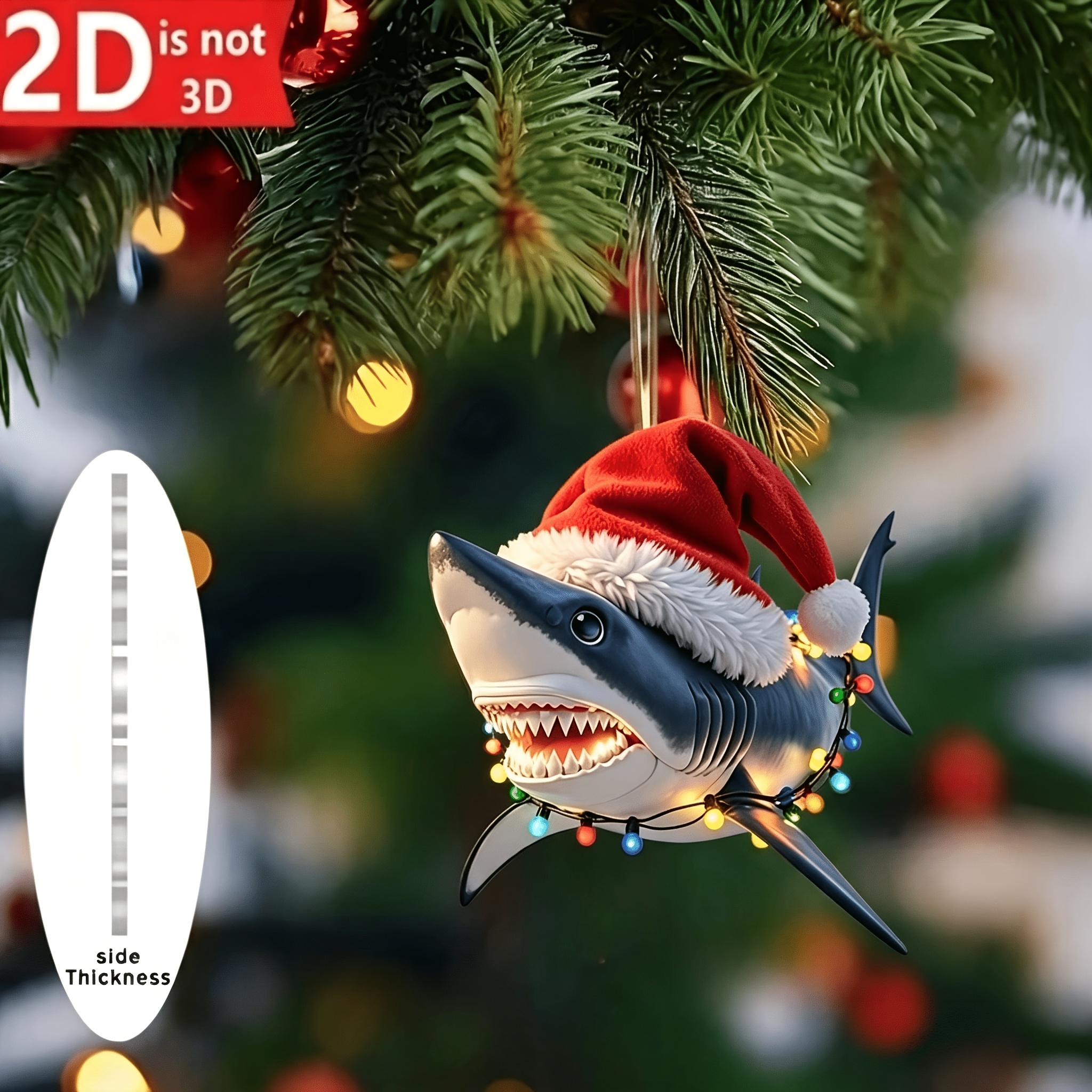 TEMU Piatto 2D, 1 pz Ciondolo Ornamento per Albero di Natale a Tema Squalo - Decorazione in Acrilico a Forma di Pinna di Squalo e Albero Adatta per