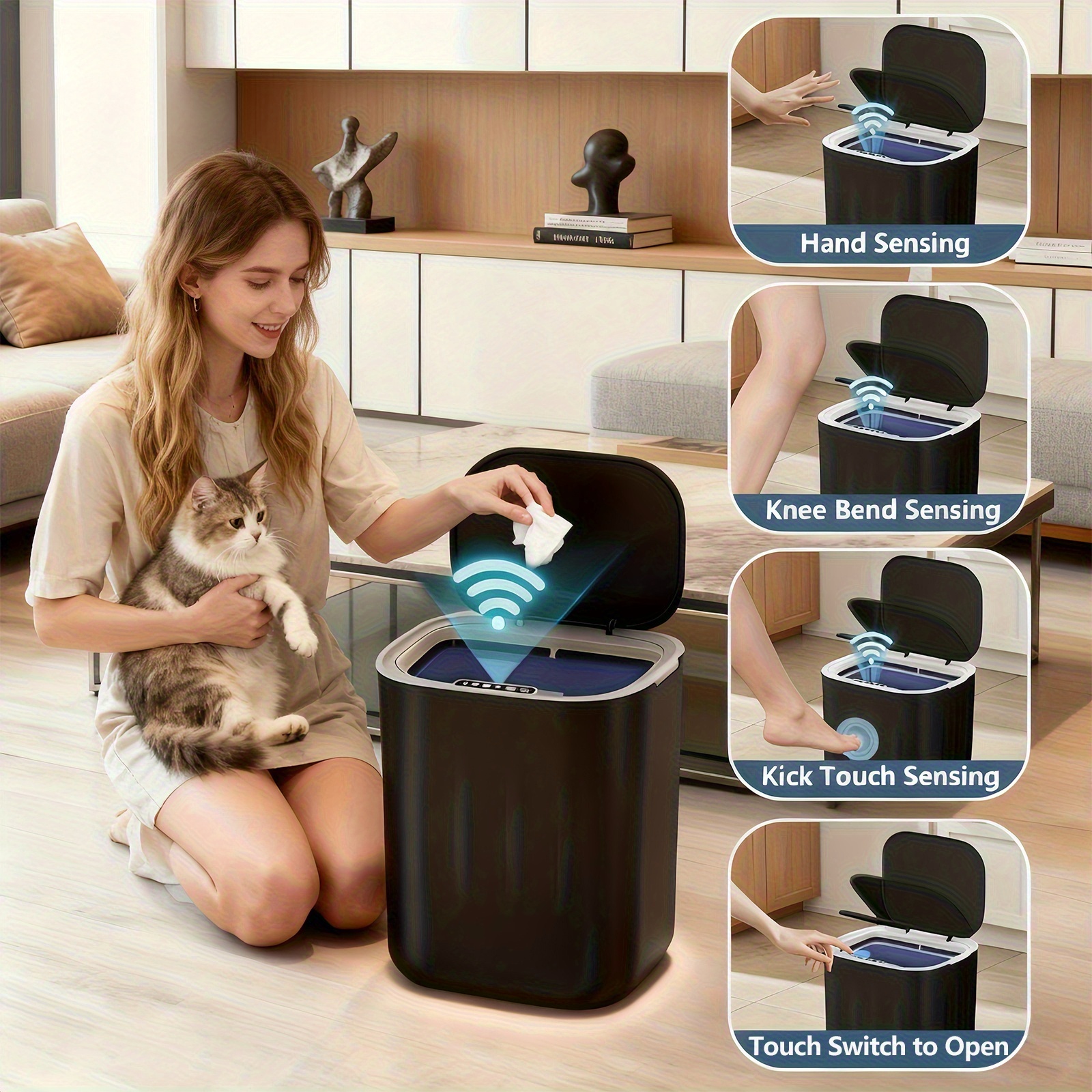 E-shop 27L Familien-Smart-Mülleimer, Küchen- & Badezimmer-Abfalleimer, Großvolumiger Aufbewahrungseimer aus ABS-Kunststoff, Langlebiges Design,