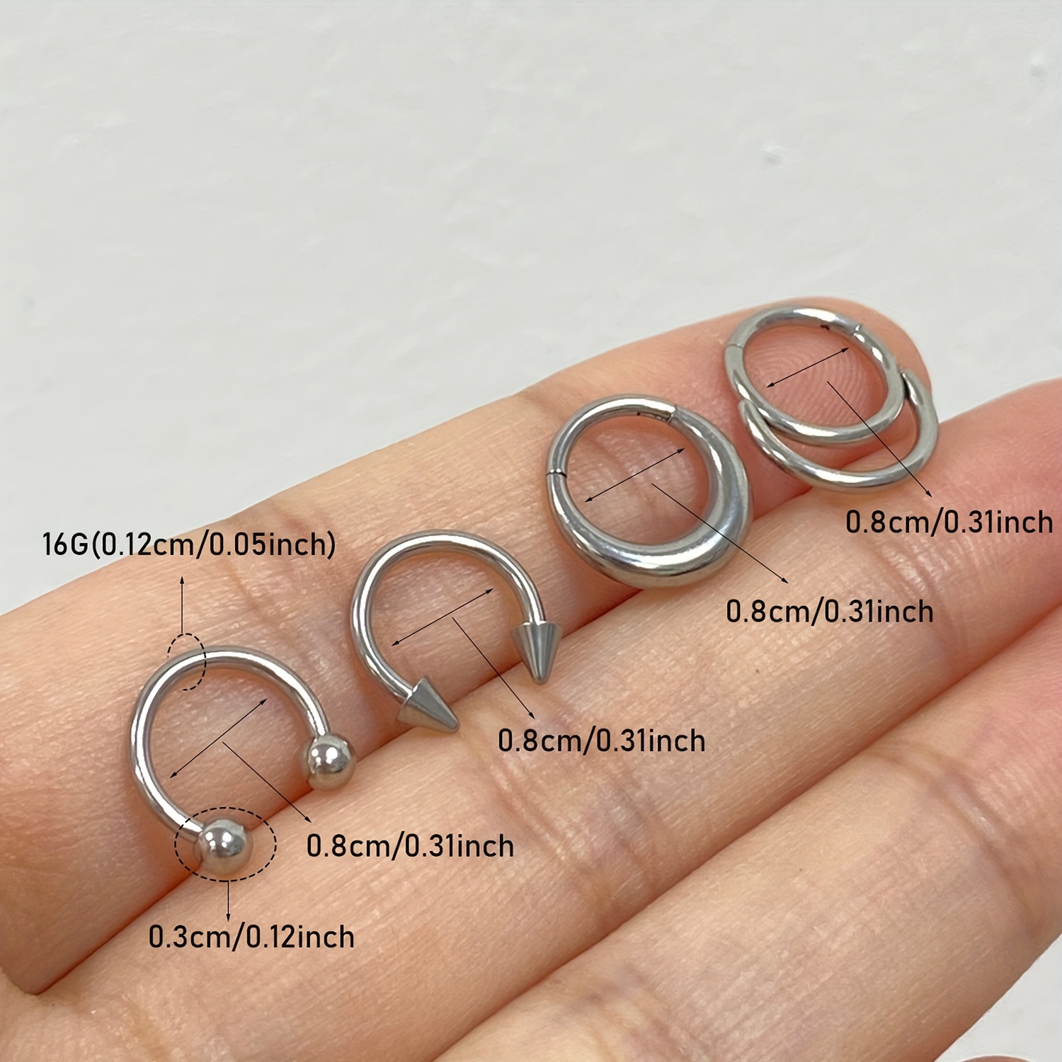 TEMU 4pcs Septum Rings For - Hypoallergenic Hinged Tragus Hoop Nose Piercing Jewelry, 16g Clicker Nose Ring Suitable For , Hinged Hoops For New ,