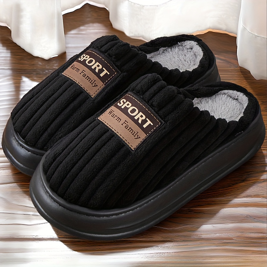 

Men's Cozy Striped Platform Slippers - Memory Foam, Non-slip Eva Sole For Indoor Comfort | Ideal For Fall/winter