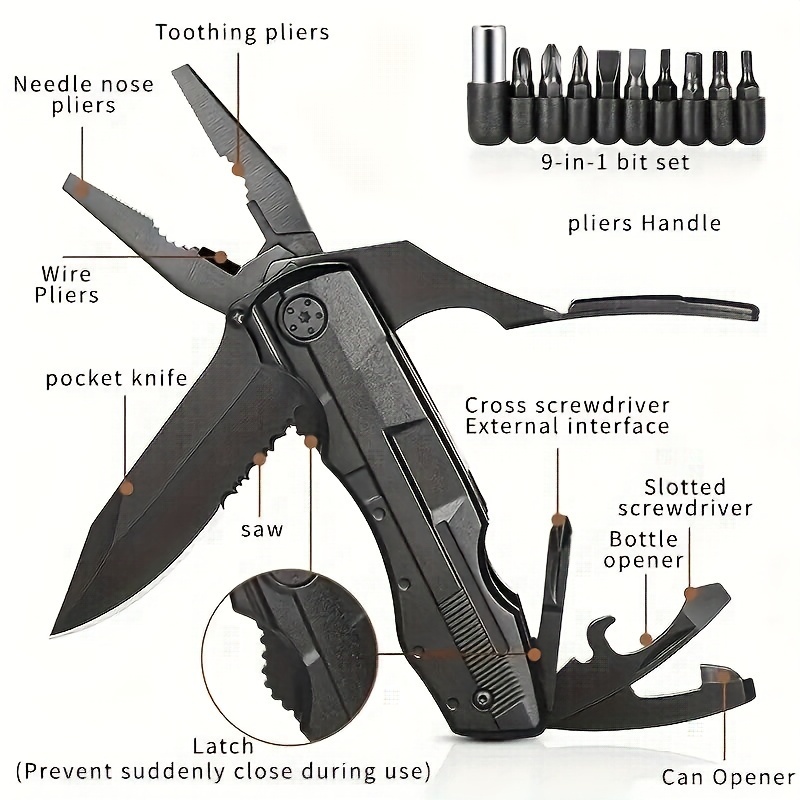 multi tool pocket knife 16 in 1 band saw blade blade pliers screwdriver bottle opener folding knife camping outdoor survival knife emergency use perfect gift for men and dads details 4