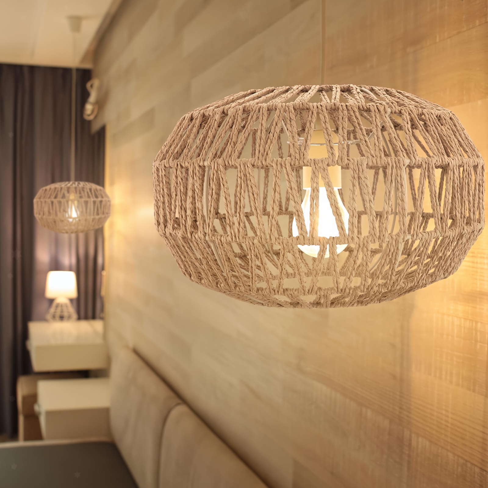 drum shaped pendant lamp shade rustic   light fixture metal paper material no electricity or battery required details 2