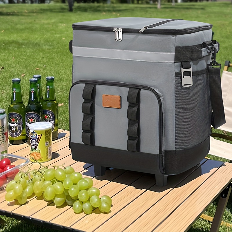 35L Large Insulated Cooler Bag with Pull Rod, Durable Polyester