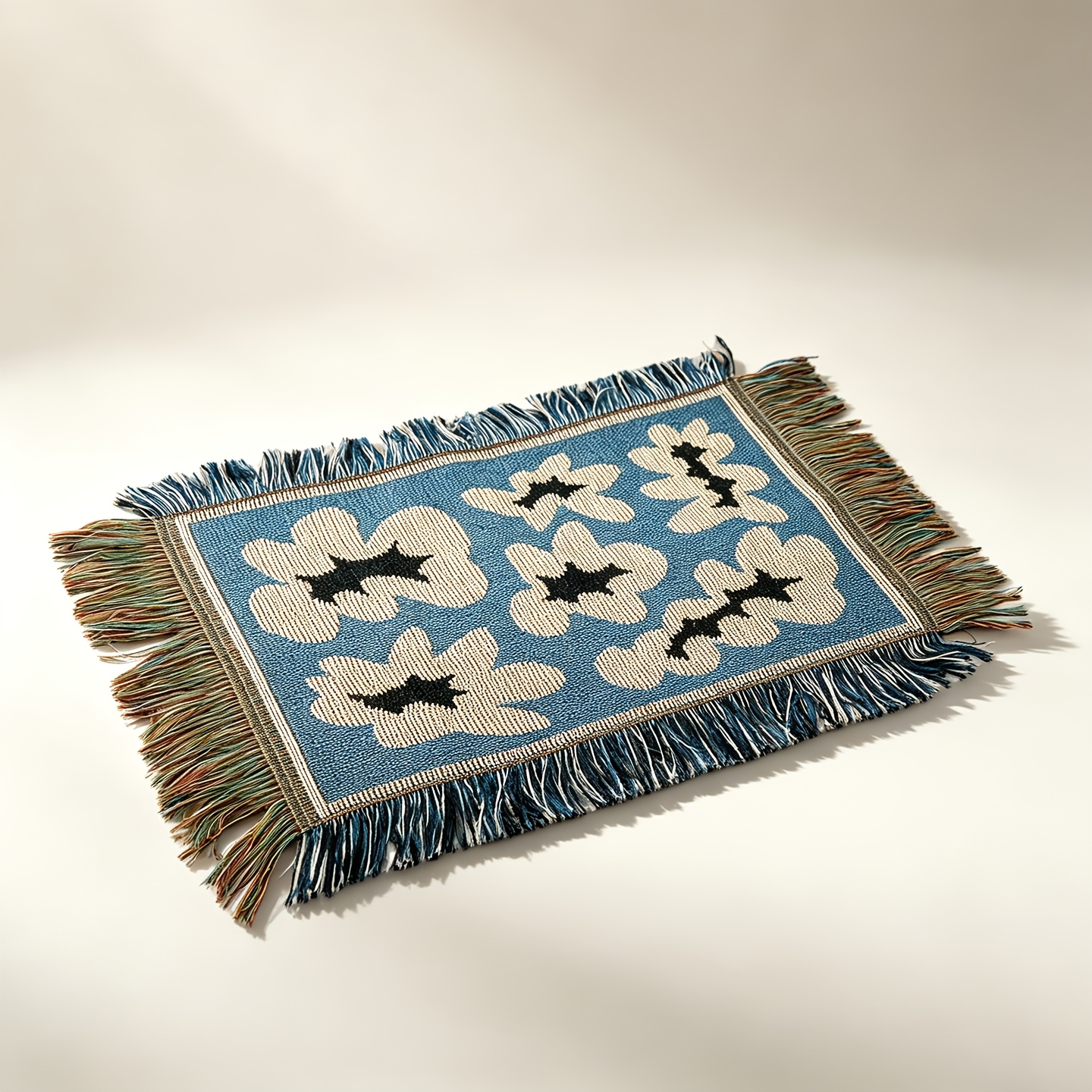 TEMU 1pc Floral Jacquard Tassel Placemat Retro Contrast Flower Table Mat Western Table Setting Pad Decorative Mat 50cm X 31cm 19.96in X 12.2in
