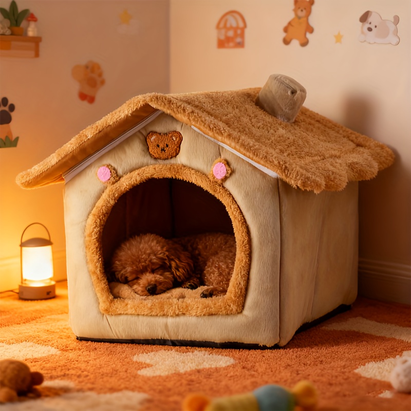 A gift for the dog. Dog bed. kennel. Pet nest. Pet bed. A warm, soft and comfortable indoor dog bed in winter. There is a soft cushion with thickened velvet inside. Can be disassembled and washed. A dog house suitable for Teddy Pomeranian small dogs.