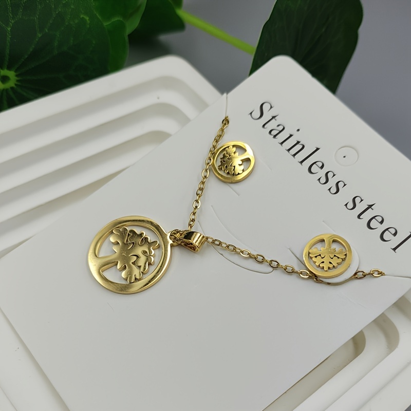 

European And Tree Of Life Earrings And Necklace Set, Large Pendant And Earrings, Suitable For Women' Commuting Wear, Travel And Leisure