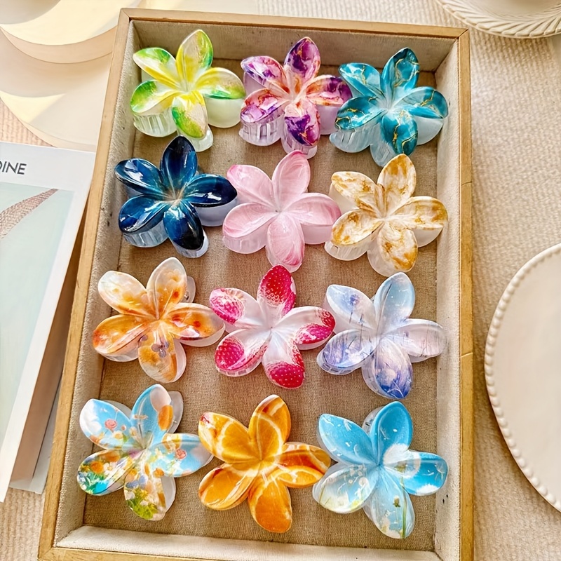 Image of 12pcs New Egg Flower Hair Clips, Stylish Bauhinia Shark Clip With