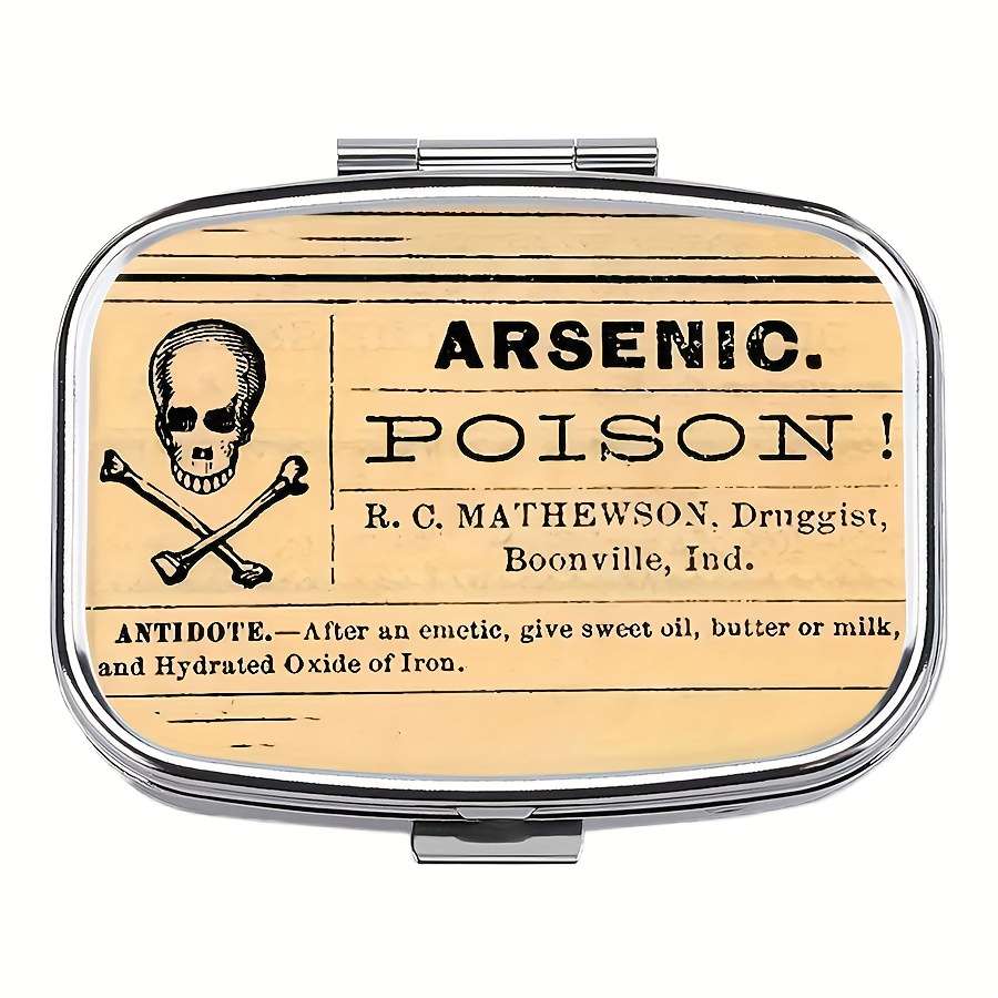 1pc "poison" Metal Pill Box With 2 Compartments, Compact Travel Vitamin & Supplement Organizer, Perfect Gift For Health Enthusiasts, Elegant Accessory | Secure Compartments, Pill Box For Purse