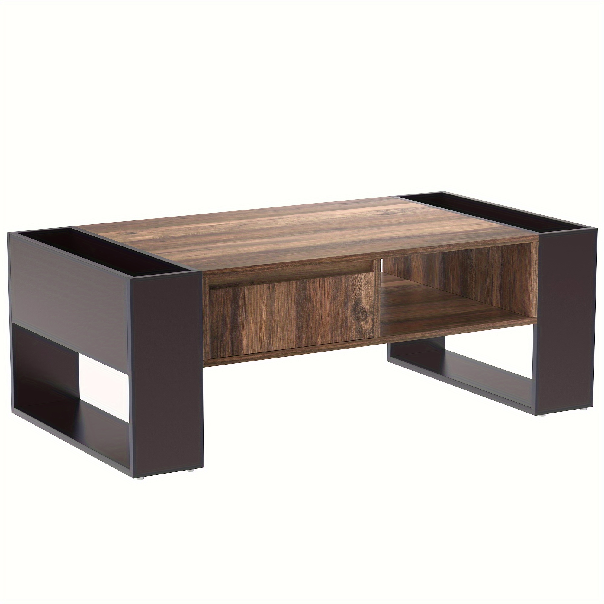 

Coffee Table In Wood Grain, With 1 Drawer, Compartment And Rear Storage Compartment, Space. With Storage Compartments On . Living Room Sofa Table, Large Storage Space. .