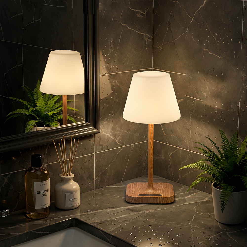 TEMU Shower Lamp Waterproof Bathroom Lamp, 4000mah Battery Power Indicator Desk Lamp, Memory Function, Rechargeable Cordless Table Lamp 3 Color ,