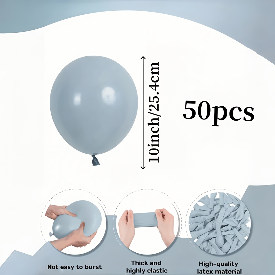 TEMU 50pcs Light Balloons - 10-inch Matte Surface, Retro Blue Balloons, Retro Light Blue Helium Balloons, Suitable For Birthday Parties, Bohemian
