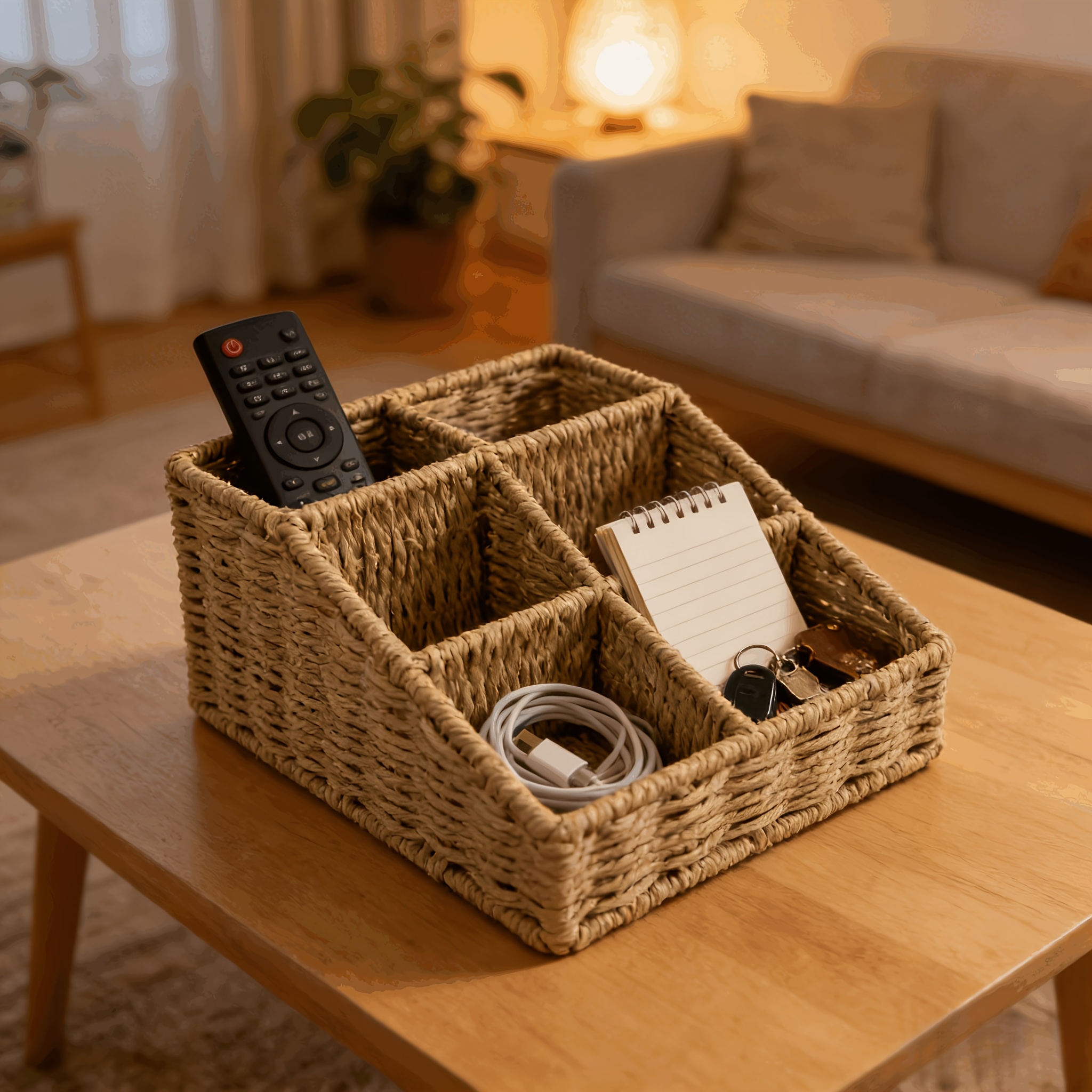 TEMU 1 panier étagère d'Halloween et boîtes de rangement, organisateur de multi-grilles en corde de papier , panier de rangement décoratif de bureau
