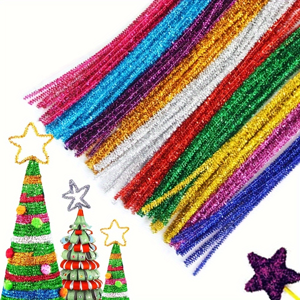 

100/300pcs Pipe Cleaner Chenille Rods, Christmas Party Glitter Pipe Cleaner Set, Glitter Pipe Cleaners For Diy Crafts Decoration, Holiday Decorations