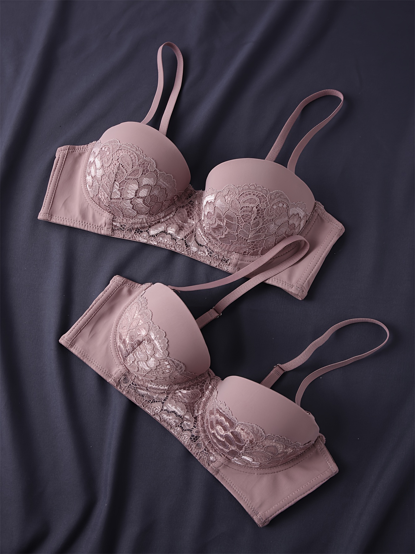 3pcs Simple Solid Contrast Lace Bra, Comfy & Breathable Bra, Women's  Lingerie & Underwear