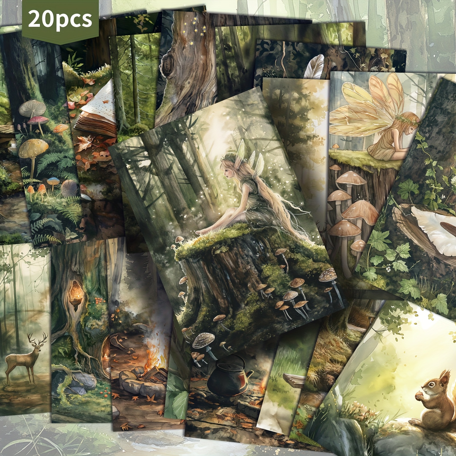 TEMU 20-Pack ASSTSS Cartoline Vintage Fate della Foresta - Fate Incantate, e Case di Funghi - Scene Mistici - 4x6 Pollici per Scrapbooking, Junk