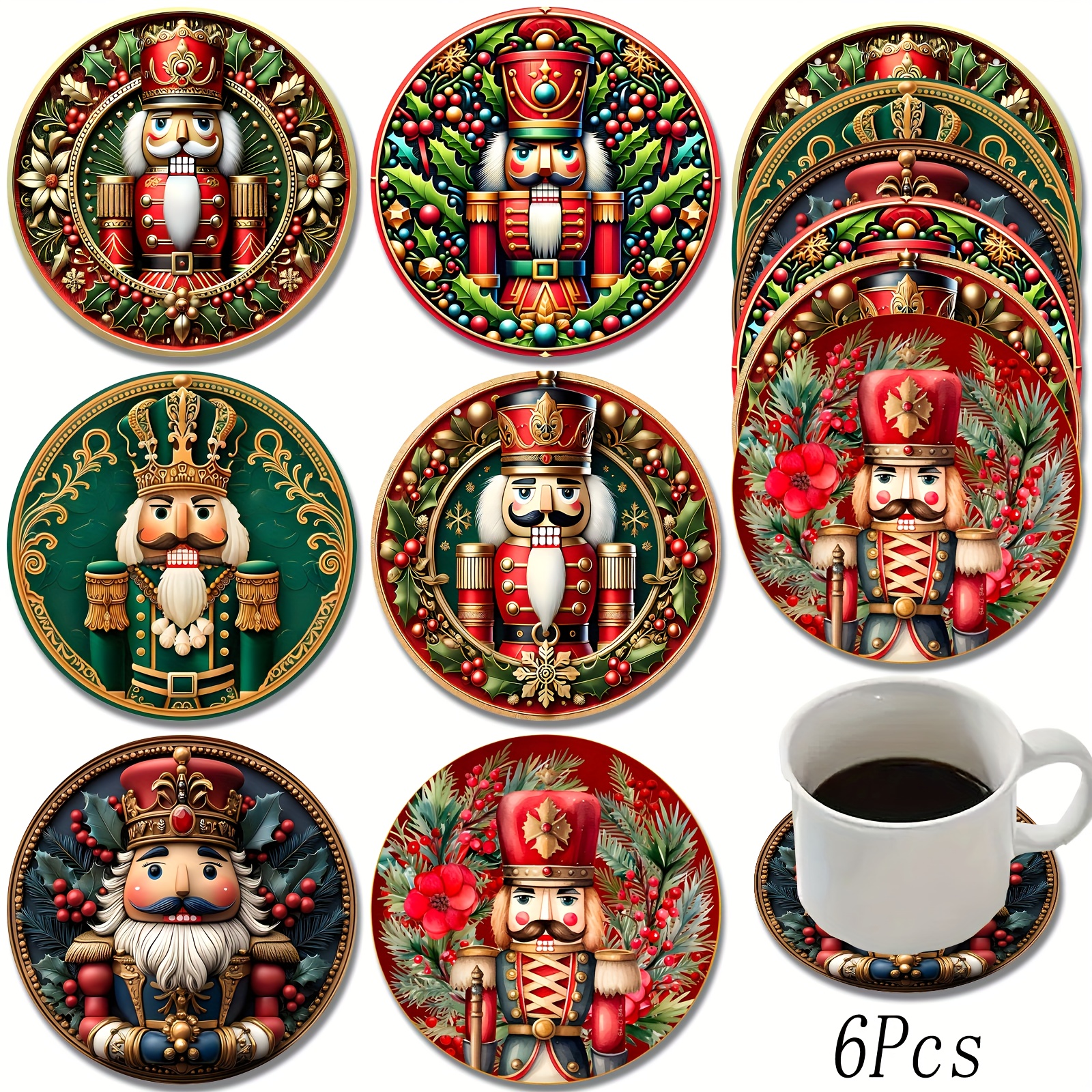 TEMU 6pcs (without Stand) / 7pcs (with Stand), Themed With Royal Soldier Patterns, Wooden Heat-insulating Drink Coasters, Perfect For Home Decor And