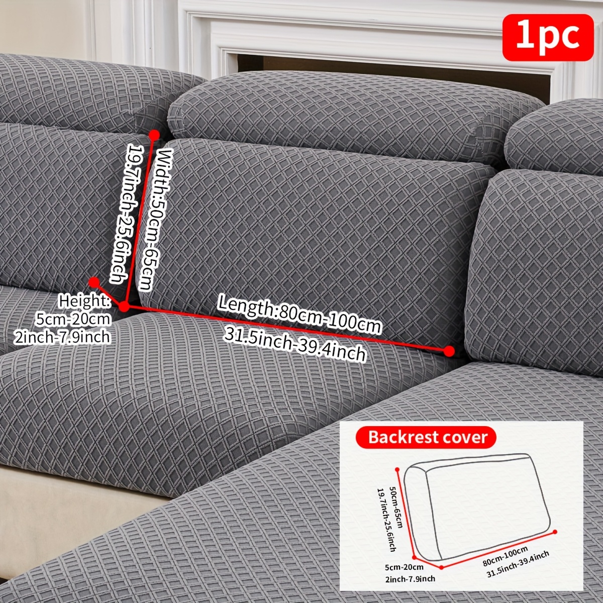 TEMU 1pc Stretch Sofa Cover, Easy , Small Grid Pattern, Color, Dark Gray, Light Gray, Rice White, Color , Grid Pattern Sofa Cover, Stretchable And