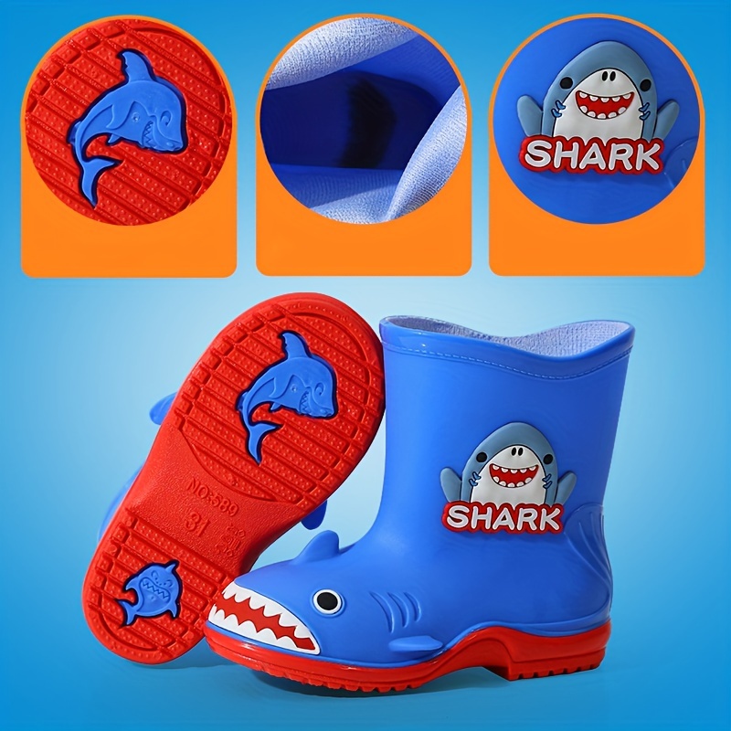 Cute Cartoon Shark Pattern Rain Boots For Boys, Waterproof Soft Sole ...