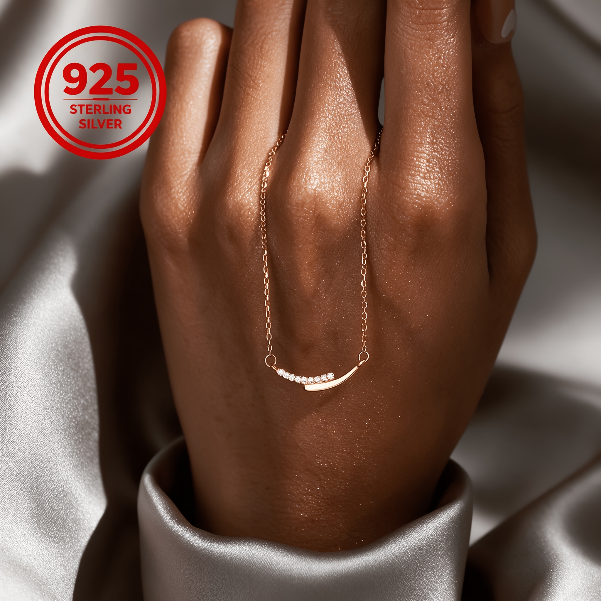 Women's 925 Silver Hypoallergenic Curved Pendant Necklace