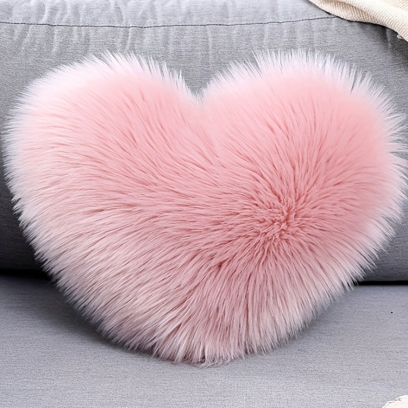 

Soft & Fluffy Heart-shaped Plush Pillow - Cozy Pink With Filler For Bedroom And Sofa Decor, Washable Cover