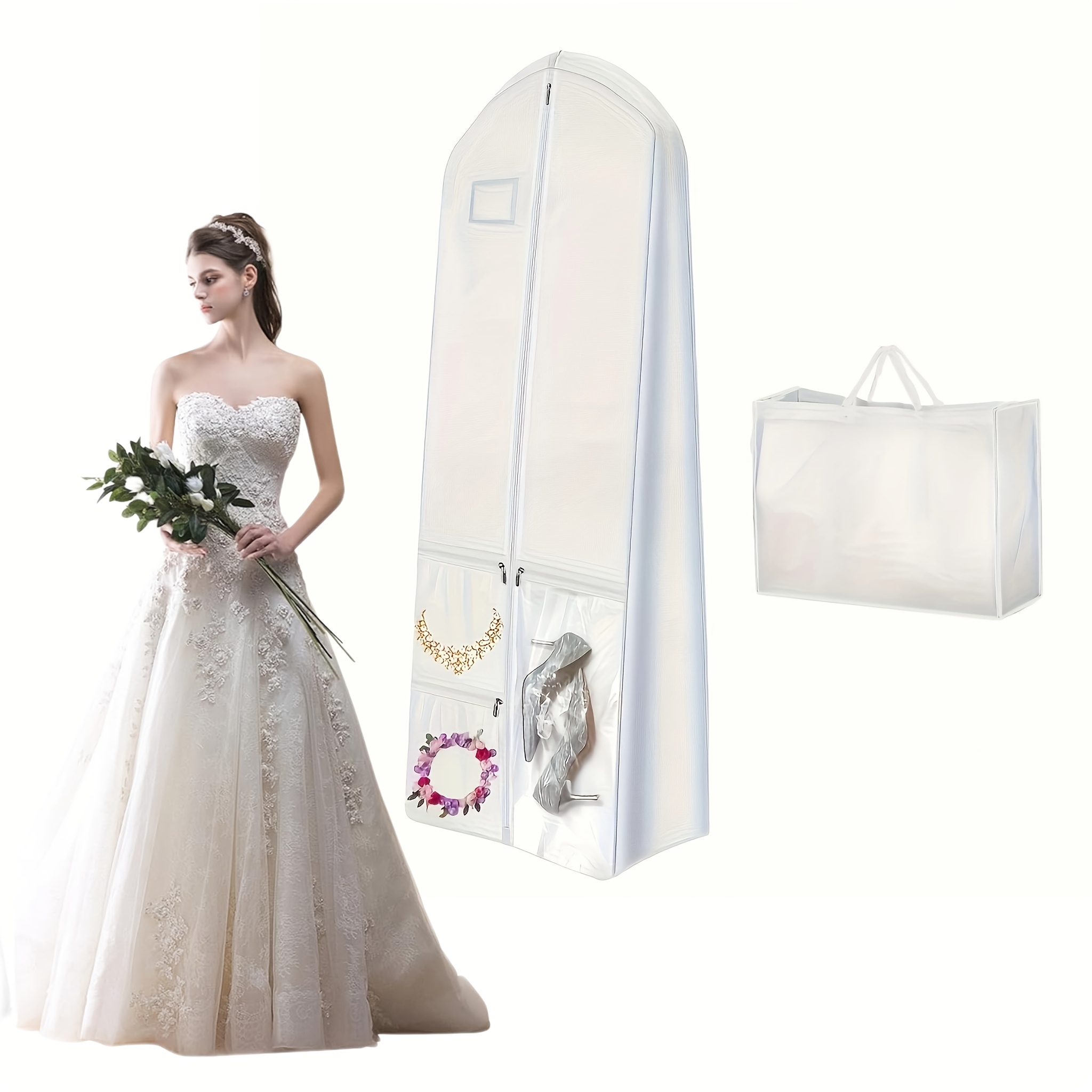 Personalized Wedding Dress Garment Bag White Wedding Dress Garment Bag,  71x24x16 Inch, Pack Of 1, 71x24x16"/