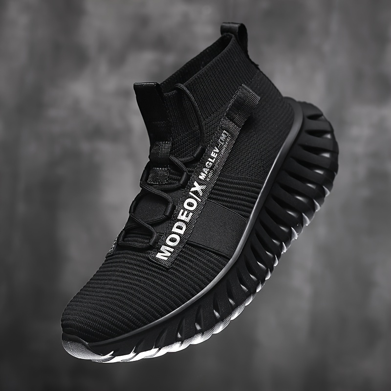 Men's Fashion Mid-Top Shoes, Men's Casual Sneakers, Breathable Mesh, Lightweight and Shock-Absorbing, Wide Elastic Band Design for a Snug Fit