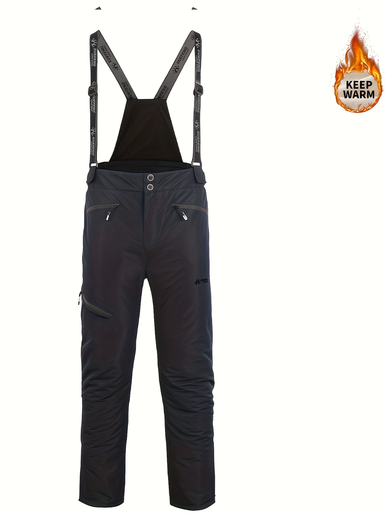 mens heavy duty winter ski pants with detachable adjustable shoulder straps thick insulated snow pants with zippered pockets full length side zipper cuffable leg design for skiing hiking camping multi color options black   red white ideal for cold weather outdoor sports 2025 autumn   hand washable durable comfortable for men ski pants for men ski winter snow pants high   size ski pants snow pants men plus size   0