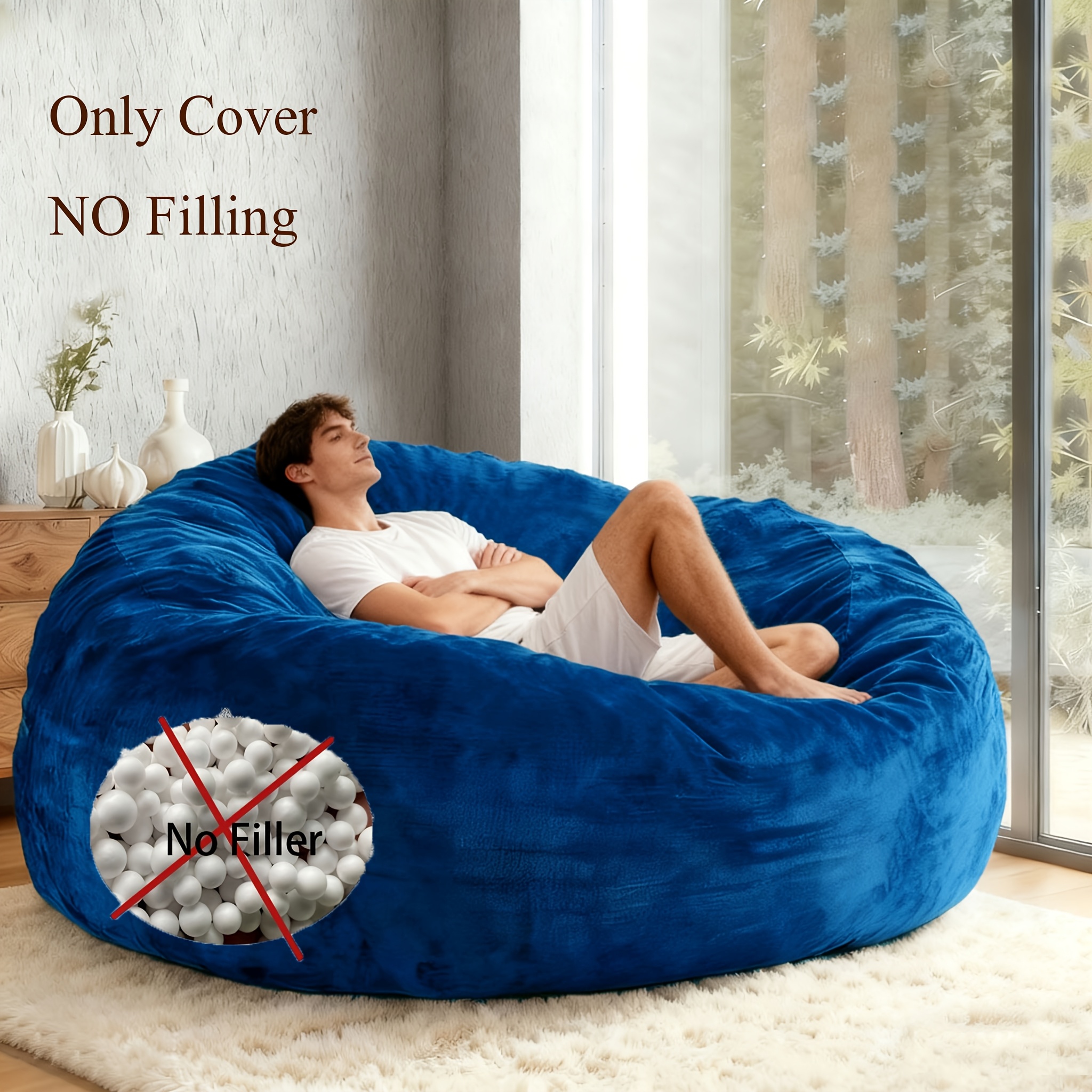 1 bean bag chair cover modern oval bean bag sofa without - Temu