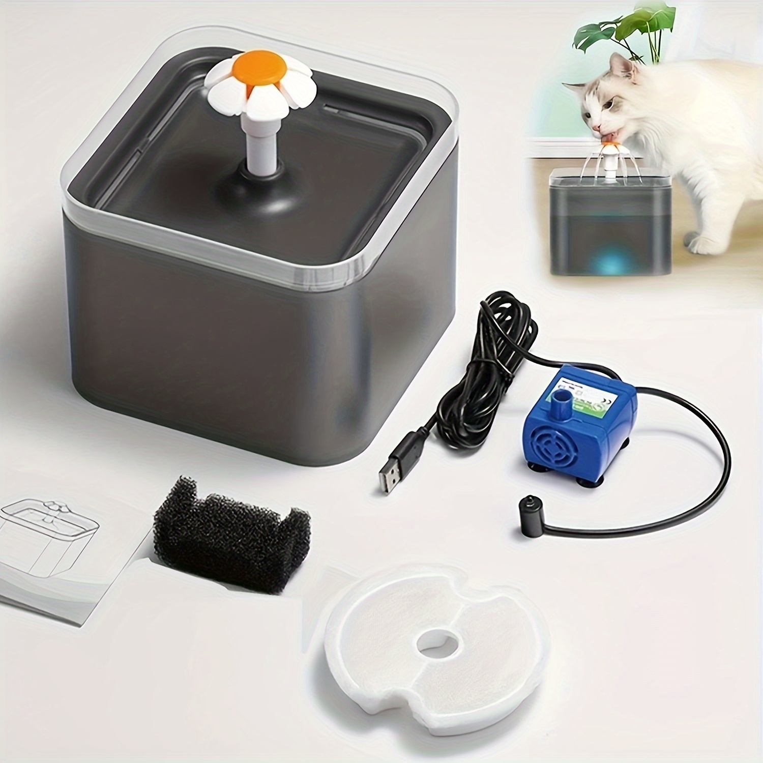 

2 L Pet Cat Water Fountain, Automatic Usb Filter, Indoor Cat Water Fountain Feeder