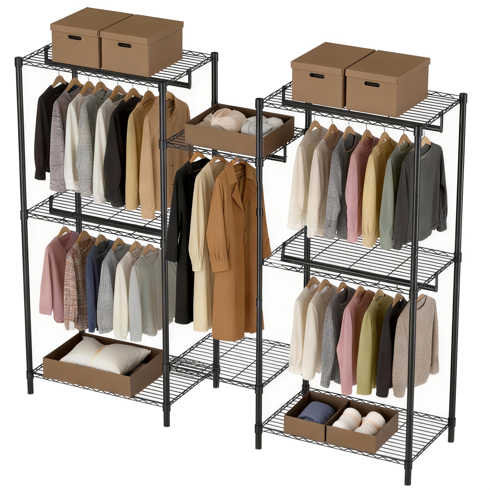 Image of Heavy Duty Garment Rack 1000 Lbs Capacity, 74.2" Metal Walk-in Closet System, Heavy Duty Clothes Rack With Adjustable Shelves & 5 Hanging Rods, Wardrobe Storage Organizer For Bedroom, Black