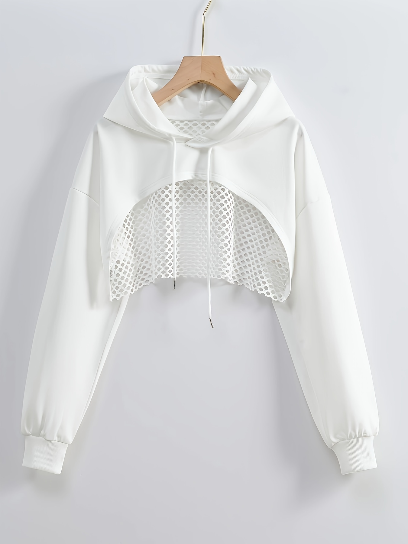 Solid Color Basic American-Style Mesh Hooded Sweatshirt for Women, Trendy And Stylish Top for Sweet And Spicy, New for Spring, Summer, And Autumn 2024, Casual Streetwear Jacket.
