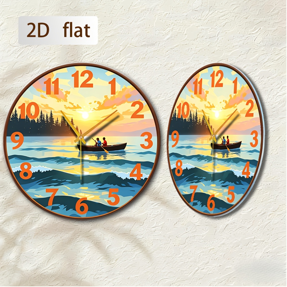 Boat Sunset Wall Clock Lake Art Decor