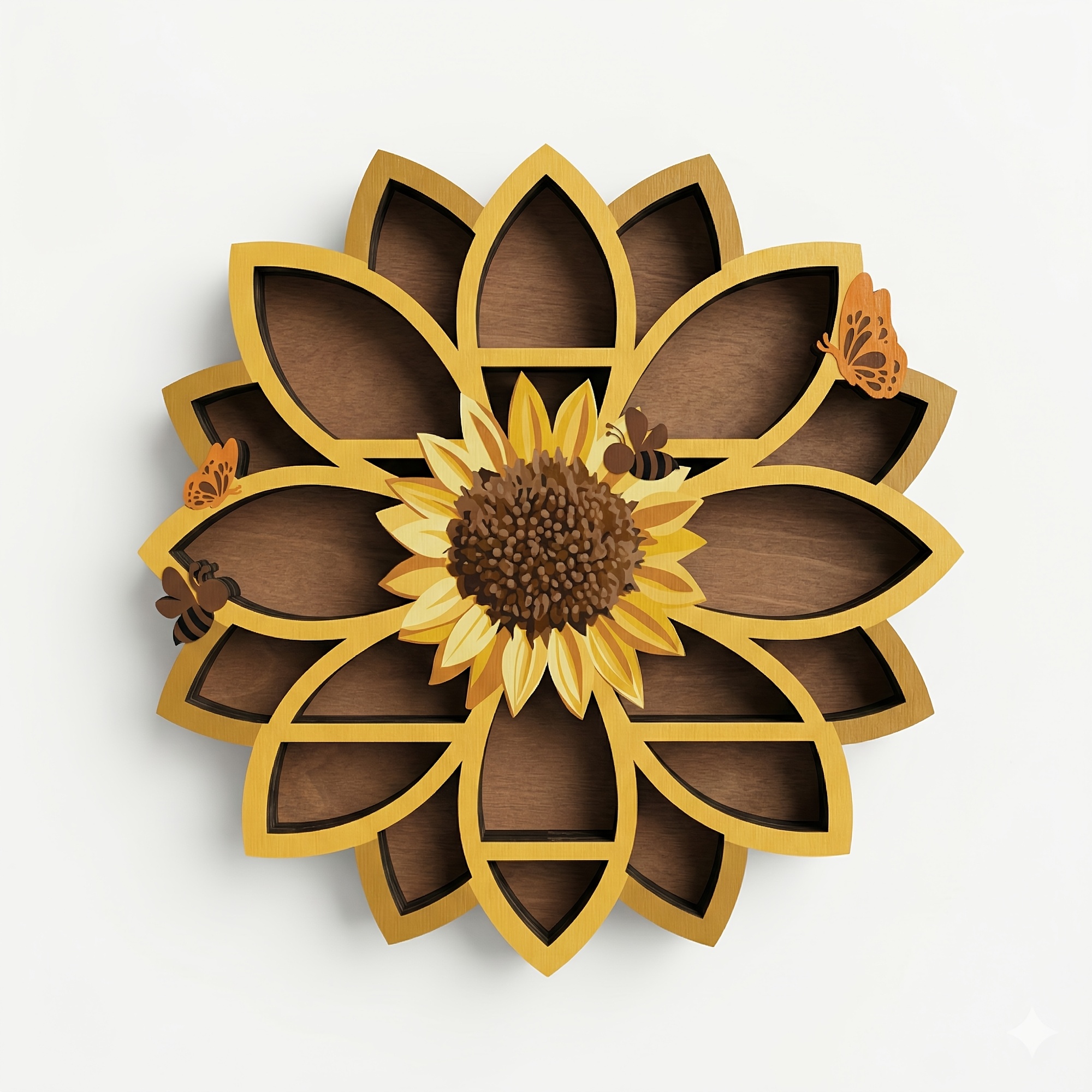 TEMU 1pc Fnydoxgi Bohemian Wall-mounted Floating Shelves With Uv Printed Sunflower & Gemstone Suitable For Essential Oils, Meditation Art, Artificial