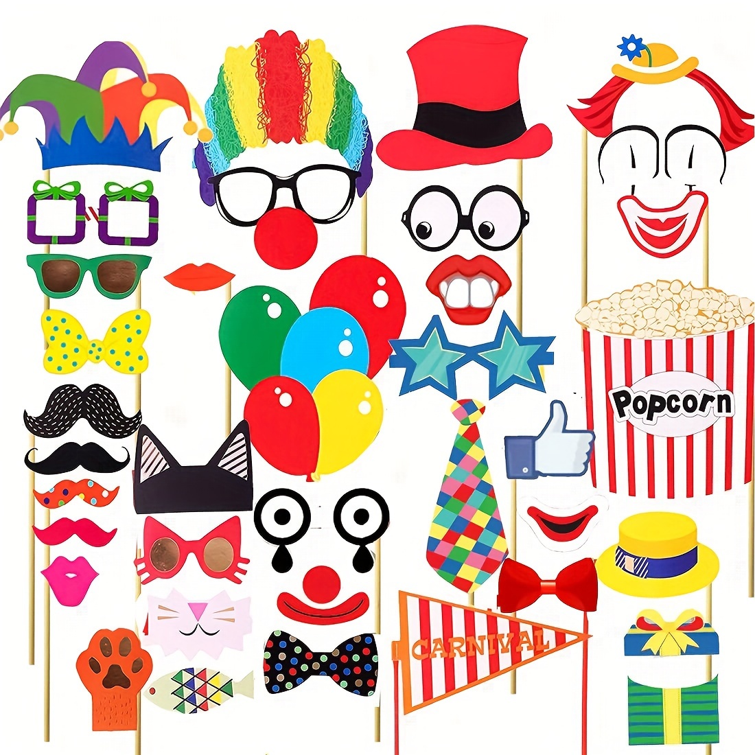 

36pcs Circus Photo Booth Props With Sticker Funny Carnival Theme Party Decorations For Birthday Party Holiday Party Supplies