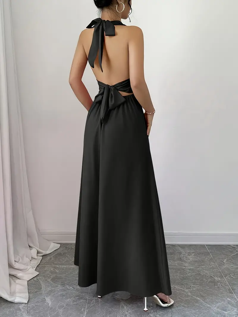 backless dress flowy Black Maxi exuding romance and sophistication in every movement R.Vivimos Boho Maxi Dresses for